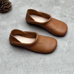 Johnature Vintage handgefertigte flache Schuhe aus echtem Leder, bequeme weiche Sohle, einfarbige Slip-on-Schuhe 40 braun