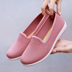 Damen Sommer Mesh Schuhe Atmungsaktiv Gestrickt Bequem Flach Casual 34 rosa