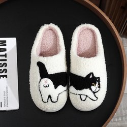 Damen Winter Zuhause Warme Hausschuhe Indoor Niedliche Cartoon Katze Weiche Sohle Exquisite Schlafzimmer Anti-Rutsch Komfort Mode Baumwollschuhe 44-45