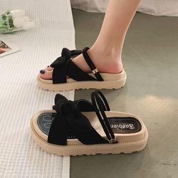 Dame Sommer Hausschuhe Dicke Plattform Flache Sandalen mit Schmetterling-Knoten Sommer Flip Flops Sandalen Frauen 40 schwarz