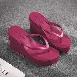Sommer frauen Schuhe Strand Flip-flops Plattform Sandalen hochhackigen Sandalen Einfarbig Skateboard Hausschuhe Frauen Heels 36 wein rot