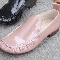 Damen Flachmund Freizeitschuhe Erbsenschuhe Runde Zehen Flache Frühlings- und Herbst-Einzelschuhe Britischer Stil Lederschuhe Lazy Pedal Schuhe 35
