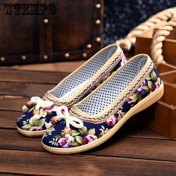 Weiche Sohle, rutschfeste Stoffschuhe, Belüftung, flacher Boden, Arbeitsschuhe, Druck, Retro-Stil, einfacher lässiger Stil, Frühling und Sommer 38 blau