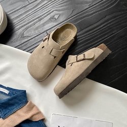 Mode Frauen Wildleder Hausschuhe Keilabsatz Kork Pantoletten Plattform Clog Rutschfeste Sohle Schnalle Outdoor Home Schuhe 39 himbeere