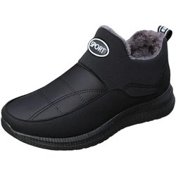 Herren Winter Warme Schuhe Wolle Baumwolle Stiefeletten Herren Übergröße Rutschfest Einfarbig Flacher Absatz Schuhe 39 schwarz