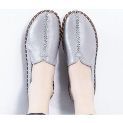 Frauen Wohnungen Echtes Leder Schuhe Frauen Slip auf Schuhe Frau Schuhe Mokassins Loafer Schuhe 35 grau
