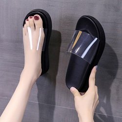 Sandalen mit dicker Unterseite, Hausschuhe für Damen, Sommermode, für draußen, Ins Tide, transparente Muffin-Hausschuhe in A-Linie 39 schwarz