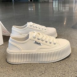 Atmungsaktive Dicke Sohle Damen Keks Schuhe Kleiner Duftender Wind Canvas Schuhe Hundert Lässige Board Schuhe Originaldesign Muffin Kleine Weiße Schuhe 40 weiß