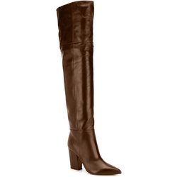 Krazing Pot Kuhleder Herbst Winter Schuhe Chunky Heels Große Größe 45 Größe 44 Größe 46 Frauen Warm Halten Overknee Stiefel 42 braun