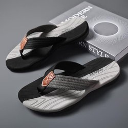 Coslony Flip-Flops für Herren, Hausschuhe, Sommer, Outdoor-Hausschuhe, Strand, männlich, weicher Boden, rutschfeste Hausschuhe, Schuhe, Hausschuhe 47 grau/schwarz