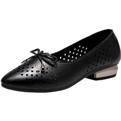 Damenschuhe Frühling Flache Hohle Pumps Weiche Lederschuhe Schleife Niedriger Absatz Weiche Sohle 35 schwarz