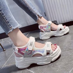 Hochhackige Sandalen Damen Sommer Damen Dicke Sohle Keilabsatzschuhe mit offener Spitze Plateauschuhe Erhöhte Schuhe 36