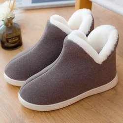 Winter-Baumwollschuhe, rutschfeste Liebhaber-Innenschuhe mit Plüschfellfutter und hohem Schaft, warme, rutschfeste Baumwollpantoffeln 34-35 grau