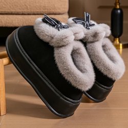 Women's 2024 Bowknot Thick-Soled Snow Shoes: Height-Enhancing, Warm, Velvet-Lined, Outdoor Fur Shoes for Autumn & Winter. 40-41