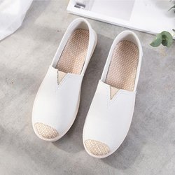 Damenmode Frühling Sommer Casual Flache Schuhe Round Toe Loafers Schuhe Fischer Bootsschuhe Damen Faule Hanfseil Weben Schuhe 40 reine weiße
