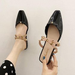 Büro Damen Sommer Herbst Große Größe Nicht-slip Baotou Hausschuhe frauen Frühling Einfarbig Niedrigen Absatz Strass Einzelnen schuhe 36 schwarz