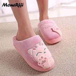 Paar Winter Zu Hause Hausschuhe Frauen Schuhe Nette Cartoon Katze Hausschuhe Männer Warme Plüsch Gleitet Schlafzimmer Nicht-Slip Boden pantoffel 38-39 rot