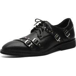 Mode 2025 Frühling Gothic Punk Spitzschuhe aus Leder für Paare Dunkler Stil Unisex Schnürstiefel mit Blockabsatz Retro Metalldekor 46 schwarz