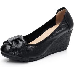 100% echtes Leder High Heels Frauen Keil Schuhe Casual Frau Schuhe Elegante Damen Keile Weiche Bequeme Weibliche Schuhe 38 schwarz