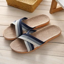 Sommer Leinen Hausschuhe Home Paare Indoor Schweißabsorbierend Stumm Holzboden Baumwolle und Leinen Home Dickbesohlte Sandalen und Hausschuhe 44-45 navy blau