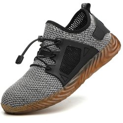 2024 Sommer Herren und Damen Sicherheitsschuhe mit Stahlkappe Pannensichere Stiefel Leichte atmungsaktive Turnschuhe 36-48 45 grau