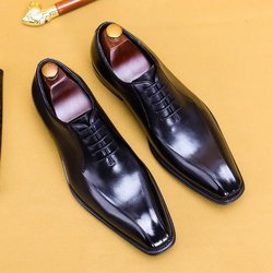 Mode Luxus Echtes Leder Formale Square Head Oxford Schuhe Für Männer Hochzeit Büro Britischen Business Kleid Handgemachte Rindsleder Schuhe 42 schwarz