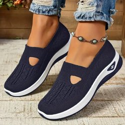 Damen Cut-out Sneakers Lässige atmungsaktive Slip-On-Wanderschuhe Leichte flache Outdoor-Schuhe 37 blau