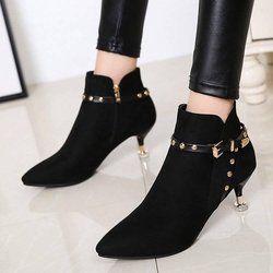Damenstiefeletten mit spitzer Spitze und dicker Ferse, High Heels, Schuhe für Damen, Winterstiefel 34
