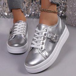Mode Damenmode Sneaker Gold Silber Low Top Lässige Sportschuhe Damen Metalldekor Bequeme Rutschfeste Laufschuhe Übergröße 36
