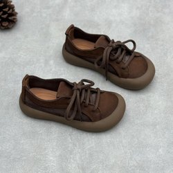 Johnature Retro Echtleder Schnürschuhe Damenschuhe Lässige flache Schuhe aus Rindsleder mit runder Spitze 39 kaffeebraun