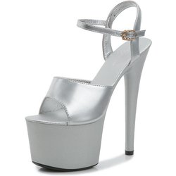 Sexy 17 cm hohe Sandalen aus Lackleder mit Plateau-Stiletto-Schuhen für Damen, bunte Plateau-Partyschuhe 38 silber