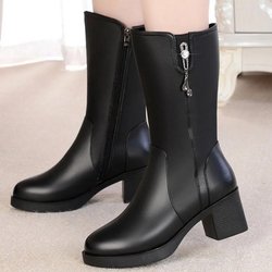 Winterstiefel Thermostiefel Damen Lange Röhrenstiefel aus Plüsch Wasserdichte und Rutschfeste Stiefel Verdickte Schneestiefel Mamas Schuhe 40 schwarz