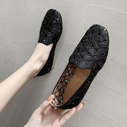 Große Größe Square Toe Peas Schuhe Damen Frühling und Sommer Einzelschuhe Flache Schuhe Weiche Unterseite Bequeme Pumps 35 schwarz