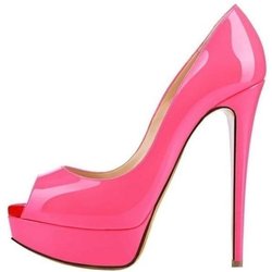 LOSLANDIFEN Sexy Peep Toe Plateau Damen Pumps 14cm Super High Heels Lackleder Schuhe Rot Hochzeit Stilettos Große Größe 43 44 44