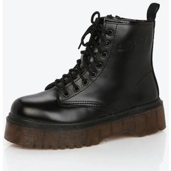 Damen Herbst Winter Stiefeletten Schnürstiefel Flache Absätze Pelz Baumwolle Gepolsterte Plateauschuhe Frau Leder Motorrad Botas Mujer 37 schwarz