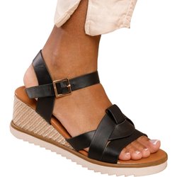 Wo ist das von Damen/Damen Sydney PU Ristriemen Extra breiter Keilabsatz? 4 UK Extra schwarz