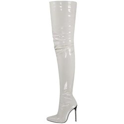 Damen Lackstiefeletten Sexy Overknee Stiefel Metall Stiletto Heels Enganliegende Partystiefel Kniehohe Stiefel Große Größen 45 46 47 48 43 weiß