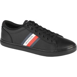 Tommy Hilfiger Essential Leather Vulc Stripes, schwarze Herren-Sneaker 40 schwarz
