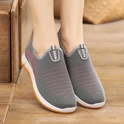 Damen Slip-On Freizeitschuhe Weiche Unterseite Rutschfeste Flache Sneakers Frühling und Herbst Bequeme Atmungsaktive Freizeit-Wanderschuhe 35 grau