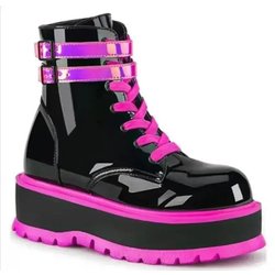 Modische, bunte Stiefeletten für Damen, Punk-Lacklederstiefel, Plateaustiefel, sexy Damenstiefel, Wintermode, Damenschuhe, Gothic-Damenschuhe 39 violett