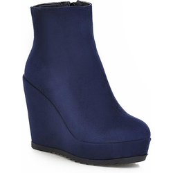 Herbst Winter Neue Stilvolle Damen Stiefeletten Sexy Plateau Runde Zehenpartie Keilstiefel Damen Stiefeletten Übergröße 34-42 Blau Rot 35 blau