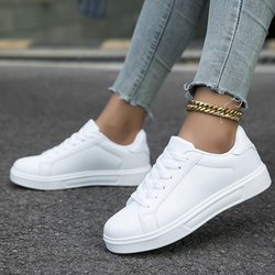 Weiße, vielseitige, flache Low-Top-Sneaker für Damen, lässige Outdoor-Walking-Sneaker zum Schnüren 45 weiß