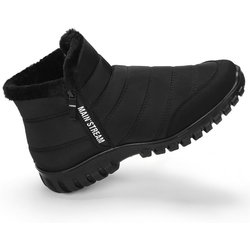 Herren Übergröße Winter Schneestiefel: Fleecegefüttert, Warm, Doppelreißverschluss, High-Top PU-Außensohle 48 schwarz