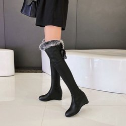 Innere erhöhte Keil Overknee Stiefel Frauen Herbst Winter Schnee Stiefel Stretch hohe Stiefel plus samt Leder Oberschenkel hohe Stiefel 39 schwarz