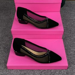 Frauen Mesh Durchbrochene Leder Schuhe Damen Spitze Niedrigen absätzen Flach Mund Weiche sohlen Anti-slip Atmungsaktive Schuhe Schuhe 36 schwarz