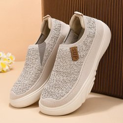 Atmungsaktive Strick-Loafer für Damen, bequeme Schlupfschuhe mit weicher Sohle 39 beige