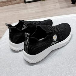 Sommer-Damen-Mesh-Schuhe, fliegende, gewebte Mesh-Turnschuhe, atmungsaktive All-Match-lässige, leichte Laufschuhe mit weichen Sohlen 35 schwarz