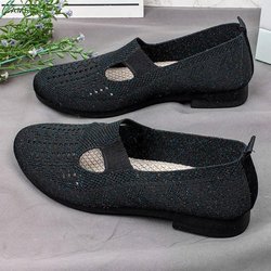 Neue Stoffschuhe Damen Sommer ausgehöhlte Einzelschuhe Mama Bequeme rutschfeste Casual Sandalen 35 schwarz