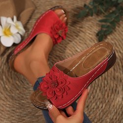Frühlings- und Sommer-Pantoletten mit Keilabsatz und offenem Zeh für Damen, Sandalen für den Außenhandel, Damenschuhe in Übergröße 37 rot
