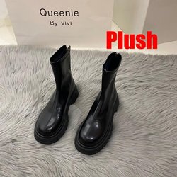 Plattform Schuhe Frauen Stiefel Runde Kappe Zipper Frühling Herbst Mode Knöchel Weibliche Chelsea Stiefel 37